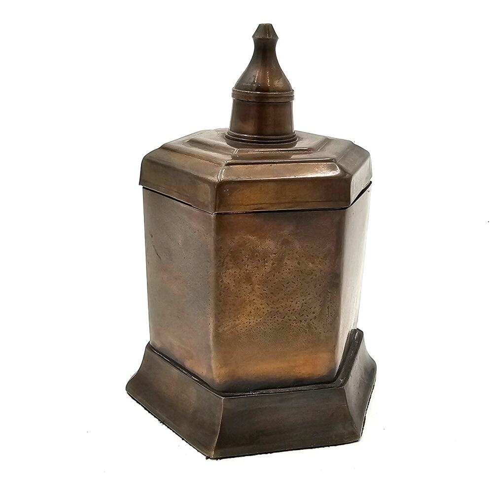1980s Indian Brass Tea Caddy With Lid And Tinned Interior